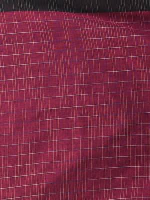 Black cotton handspun soft saree with contrast magenta pallu 4