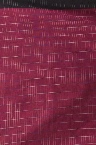 Black cotton handspun soft saree with contrast magenta pallu