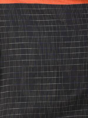 Orange cotton handspun soft saree with contrast black pallu 4