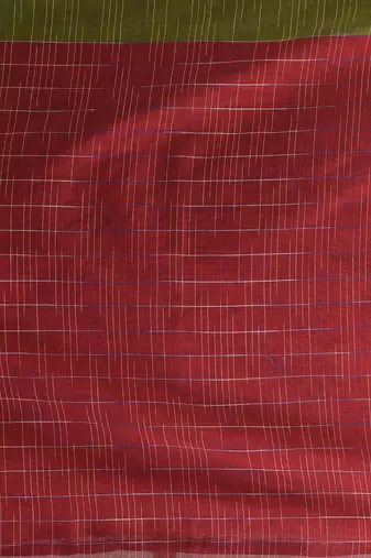 Green cotton handspun soft saree with contrast red pallu
