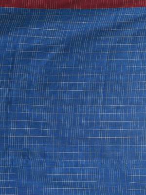 Dark red cotton handspun soft saree with contrast sapphire blue pallu 4