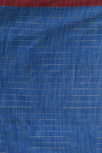 Dark red cotton handspun soft saree with contrast sapphire blue pallu