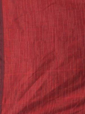 Dark red cotton handspun soft saree with pompom 4