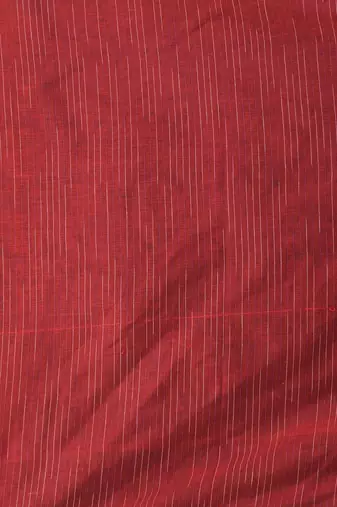 Dark red cotton handspun soft saree with pompom
