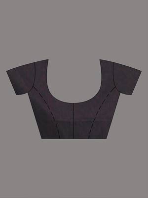 Grey, magenta and black cotton soft saree with pompom 5