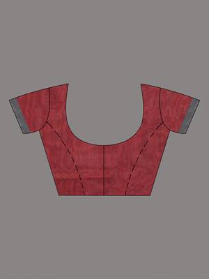 Dark red and steel grey half n half cotton soft saree with pompom 5