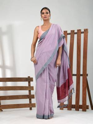 Lavender cotton soft saree with solid pattern 1
