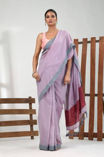 Lavender cotton soft saree with solid pattern