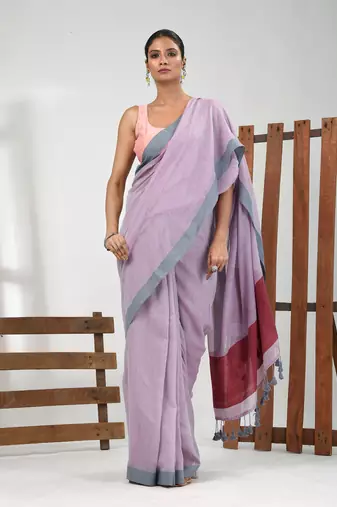 Lavender cotton soft saree with solid pattern
