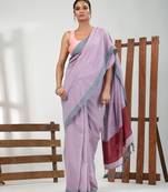Lavender cotton soft saree with solid pattern