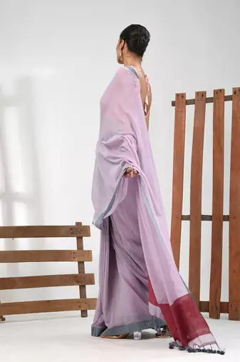 Lavender cotton soft saree with solid pattern
