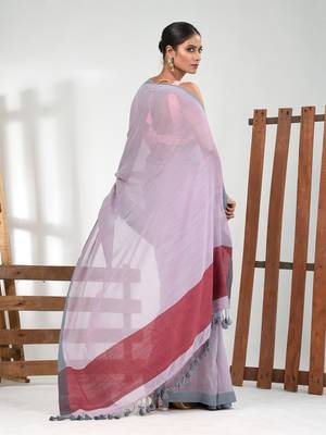 Lavender cotton soft saree with solid pattern 3