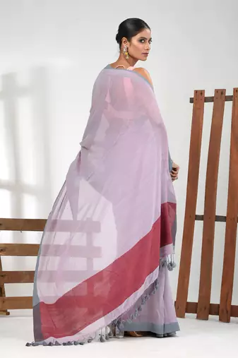 Lavender cotton soft saree with solid pattern