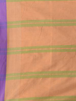 Beige cotton soft saree with stripe pattern 4