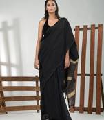 Black cotton soft saree with solid pattern