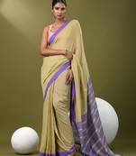 Ecru cotton soft saree with solid pattern