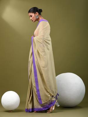 Beige cotton soft saree with solid pattern 2