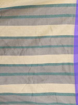 Beige cotton soft saree with stripe pattern 4
