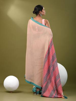 Beige cotton soft saree with solid pattern 3