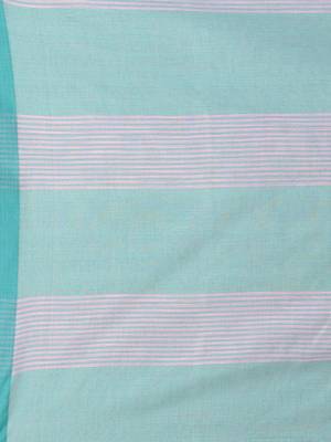 Mint green cotton soft saree with stripe pattern 4
