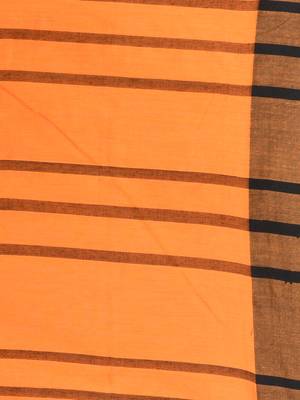 Orange cotton soft saree with stripe pattern 4