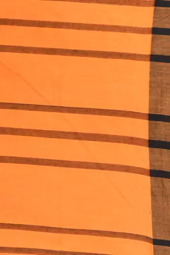 Orange cotton soft saree with stripe pattern