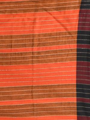 Orange cotton soft saree with solid pattern 4