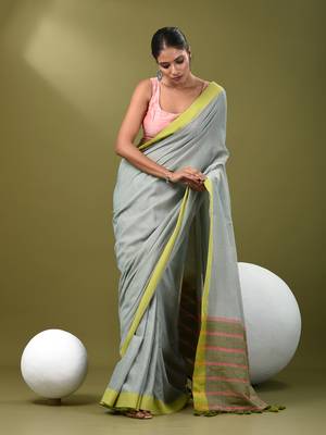 Ice blue cotton soft saree with solid pattern 1