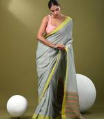 Ice blue cotton soft saree with solid pattern