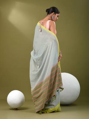 Ice blue cotton soft saree with solid pattern 3