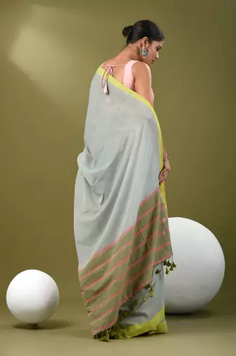 Ice blue cotton soft saree with solid pattern