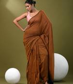 Sepia brown cotton soft saree with solid pattern