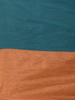 Teal cotton soft saree with solid pattern 4
