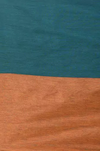 Teal cotton soft saree with solid pattern