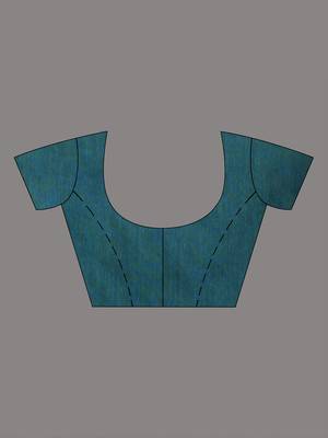 Teal cotton soft saree with solid pattern 5