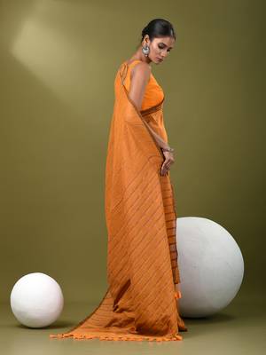 Mustard cotton soft saree with stripe pattern 3