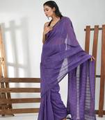 Violet cotton soft saree with stripe pattern