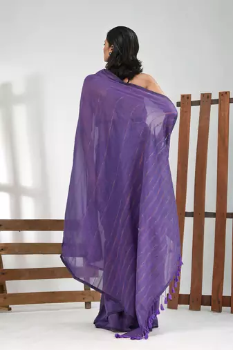 Violet cotton soft saree with stripe pattern