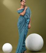 Sky blue cotton soft saree with stripe pattern