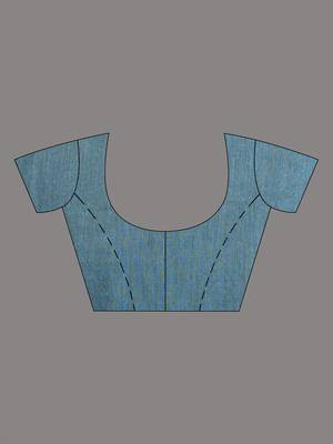 Sky blue cotton soft saree with stripe pattern 5
