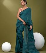 Teal cotton soft saree with stripe pattern