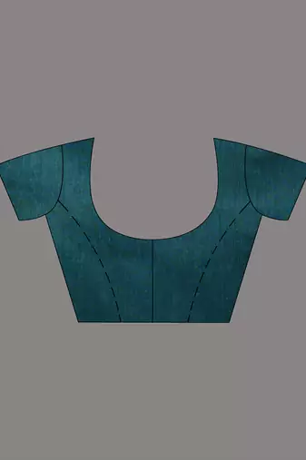 Teal cotton soft saree with stripe pattern