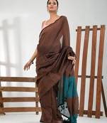 Brown stripe cotton soft saree with sequins