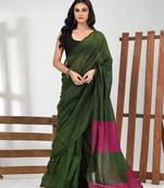 Green stripe cotton soft saree with sequins