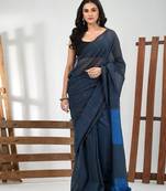 Aegean blue stripe cotton soft saree with sequins