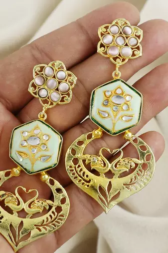 Gold Plated Meenakari Statement Earrings Brass Jewelry