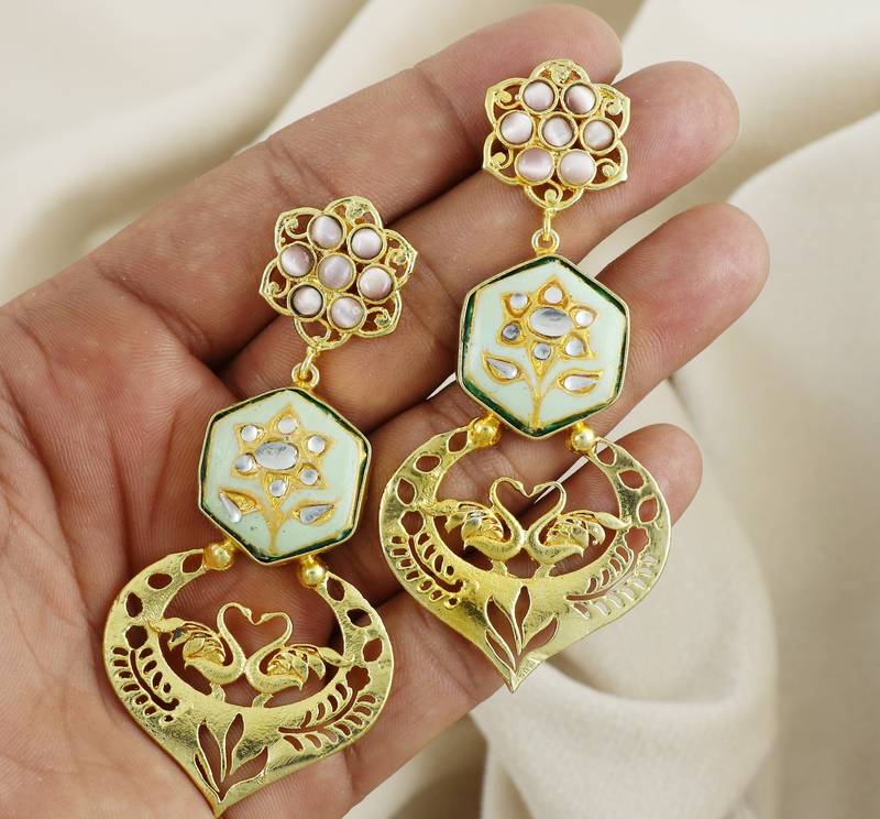 Gold Plated Meenakari Statement Earrings Brass Jewelry
