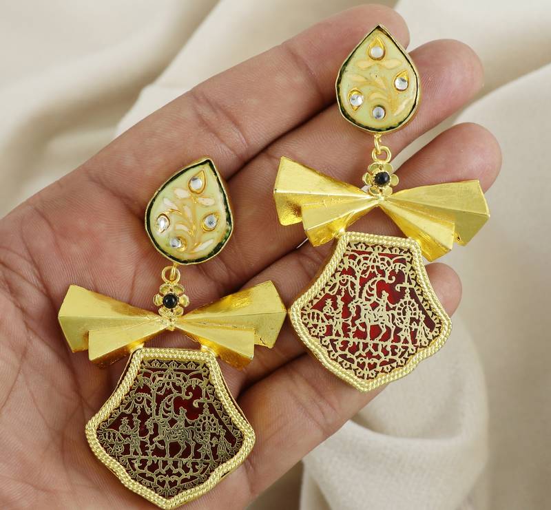 Gold Plated Meena Handmade Designer Earrings Fashion Jewelry