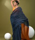 Aegean blue cotton soft saree with stripe pattern