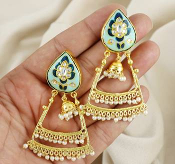 Gold Plated Meenakari Pearl Beaded Handmade Earrings 3